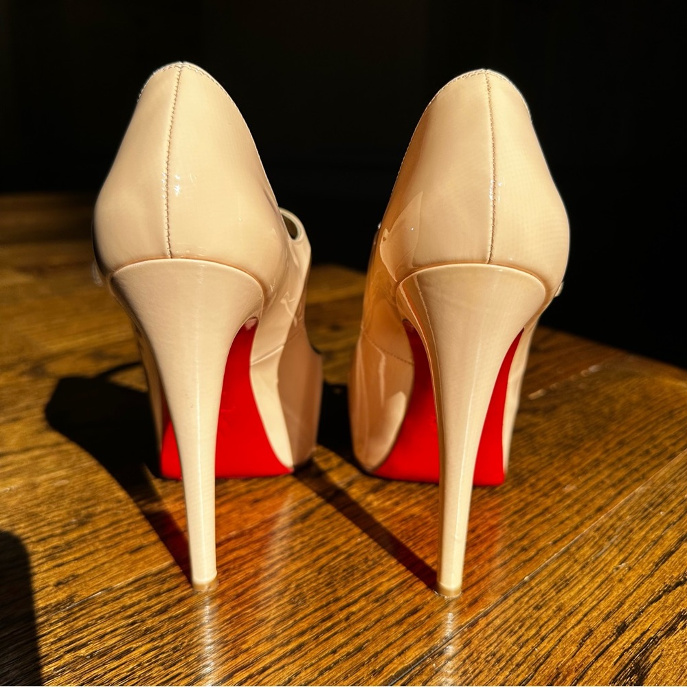 Christian Louboutin Bana Mary jane peep toe platform heels nude pale pink 37.5 - Picture 7 of 15